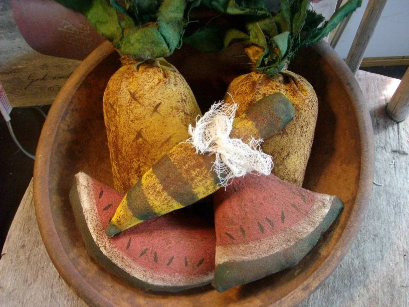 5 Primitive Grungy Watermelon Pineapple And Bee Bowl Fillers
