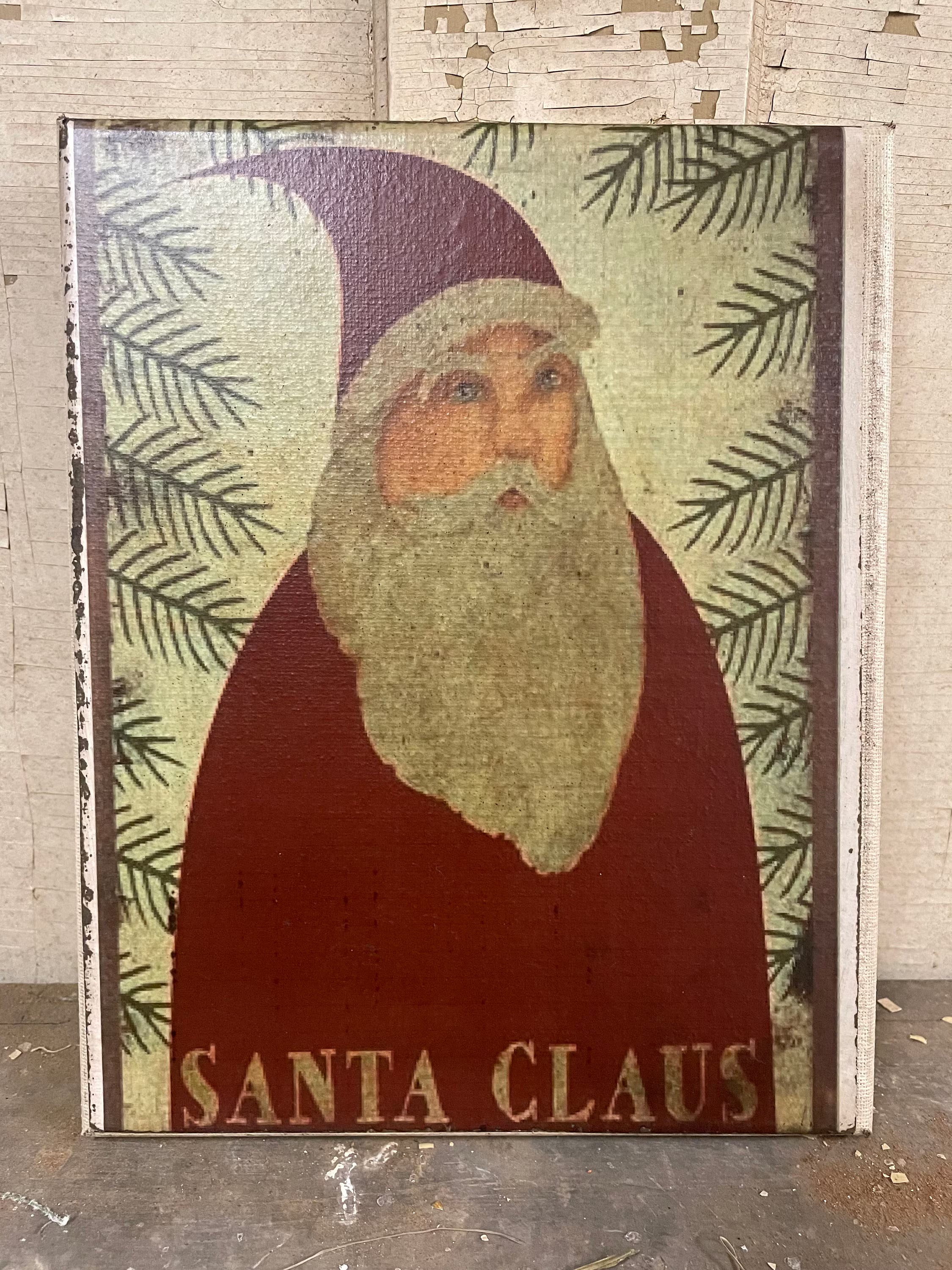 Primitive Winter Christmas Grungy Decorative Santa Canvas Print 8x10