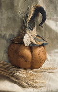 Primitive Fall Halloween Orange Pumpkin With Witch Hat Sitter 15x10