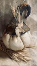 Primitive Fall Halloween White Pumpkin With Witch Hat Sitter 15x10