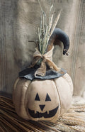 Primitive White Pumpkin Jack o Lantern Sitter 15x10