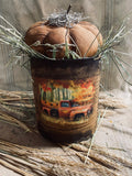 Primitive Pumpkin In Large Can With Truck Print 9x7