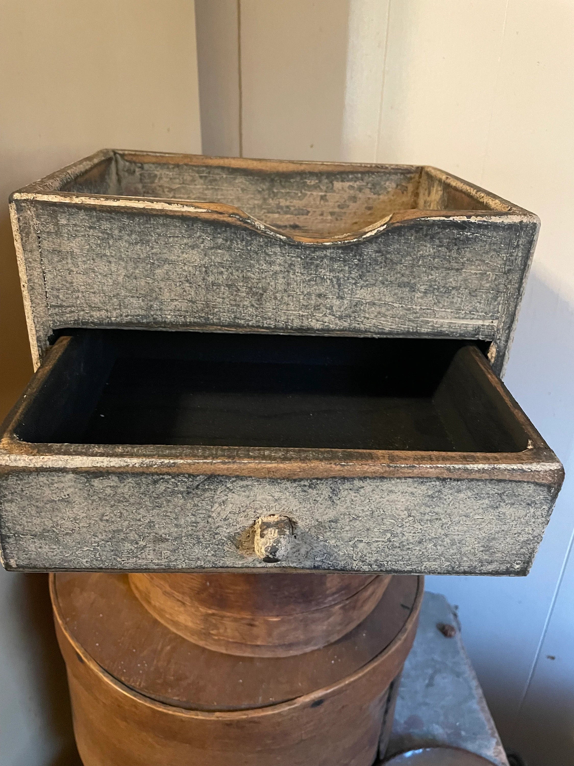 Primitive Wooden One Drawer Cubby 10x8x6 Antique White