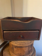 Primitive Wooden One Drawer Cubby 10x8x6 Red Over Black