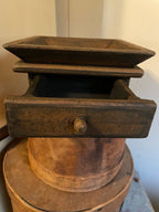 Primitive Wooden Tray with Drawer 8x8x4 Mustard Over Black