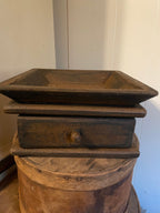 Primitive Wooden Tray with Drawer 8x8x4 Mustard Over Black