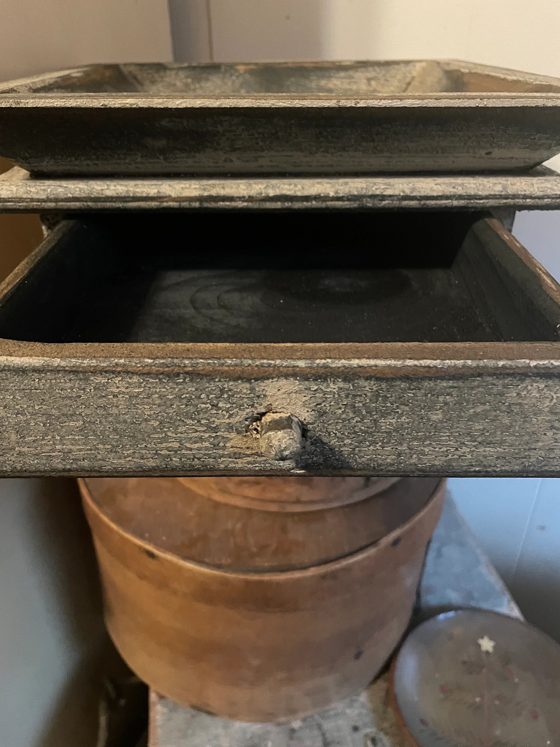 Primitive Wooden Tray with Drawer 12x12x4 Antique White