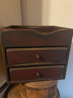 Primitive Wooden Two Drawer Cubby 10x9x8 Red Over Black