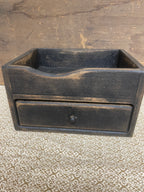 Primitive Wooden One Drawer Cubby 10x8x6 Black Over Mustard
