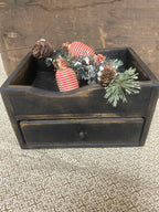 Primitive Wooden One Drawer Cubby 10x8x6 Black Over Mustard