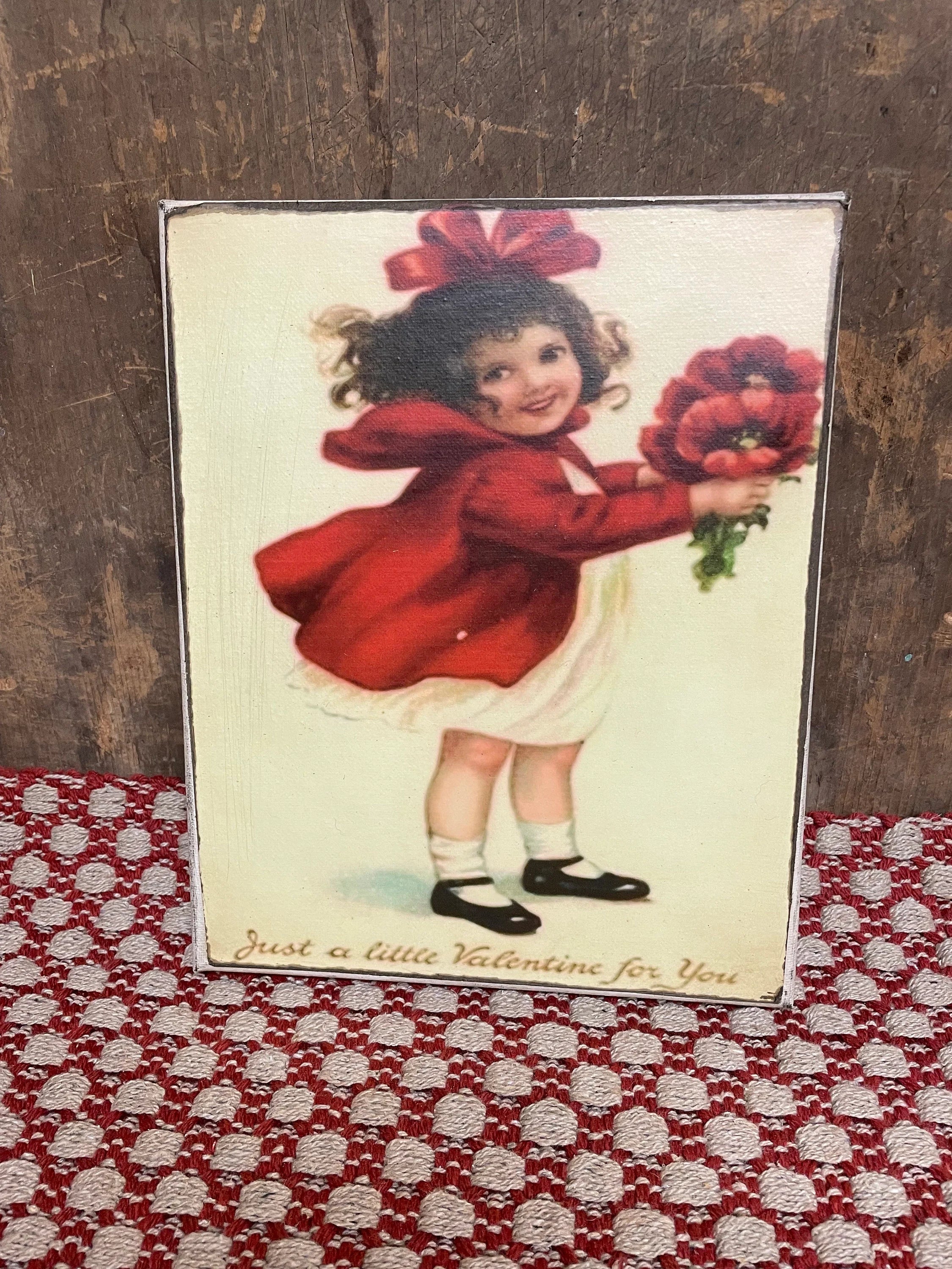 Primitive Valentines Grungy Decorative Canvas Print 8x10