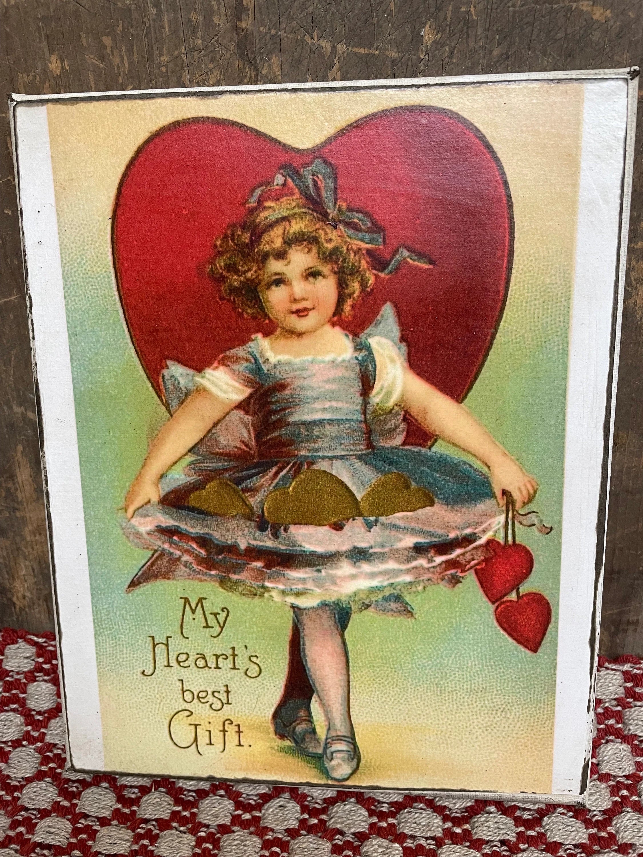 Primitive Valentines Grungy Decorative Canvas Print 8x10