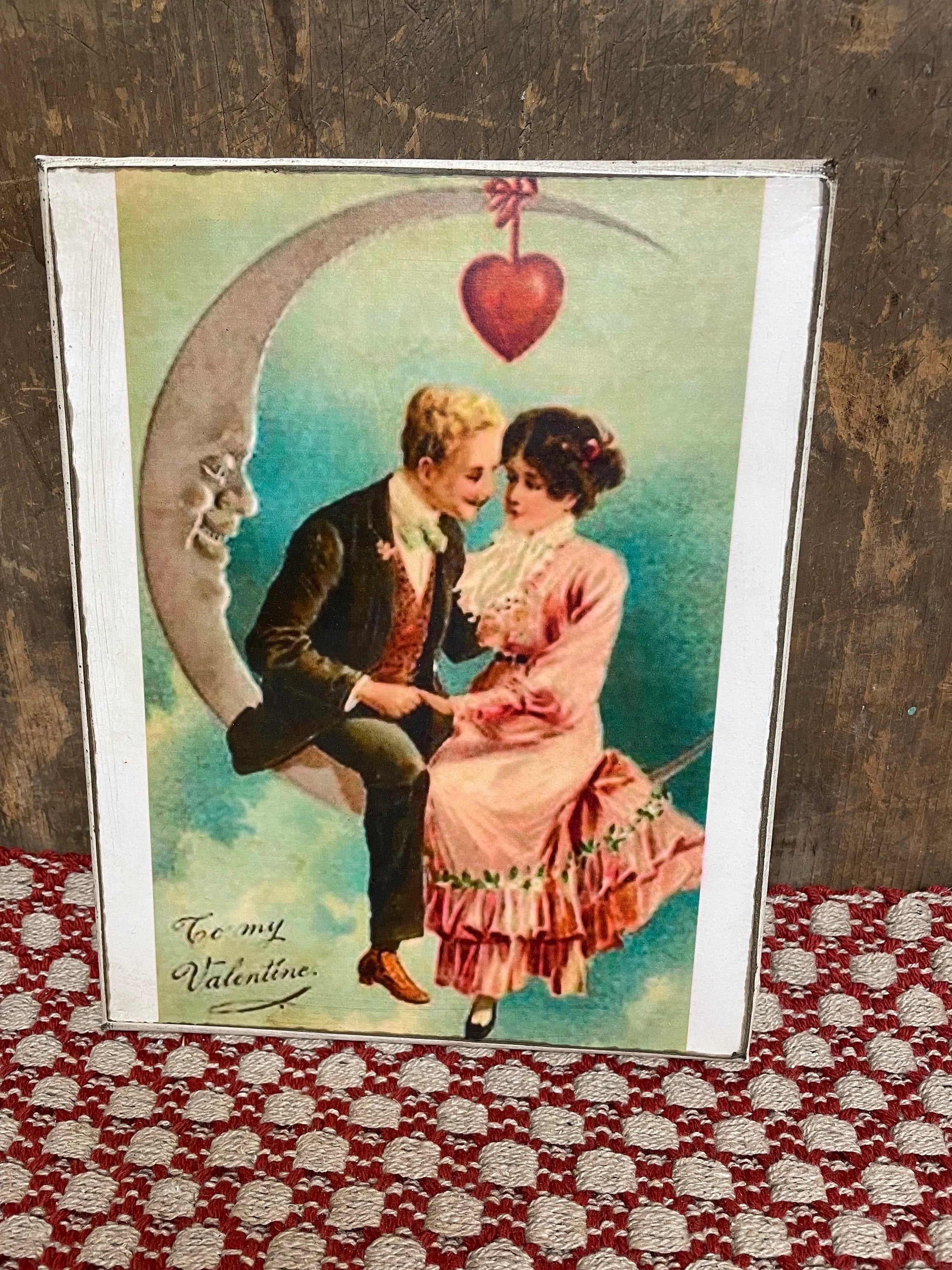 Primitive Valentines Grungy Decorative Canvas Print 8x10