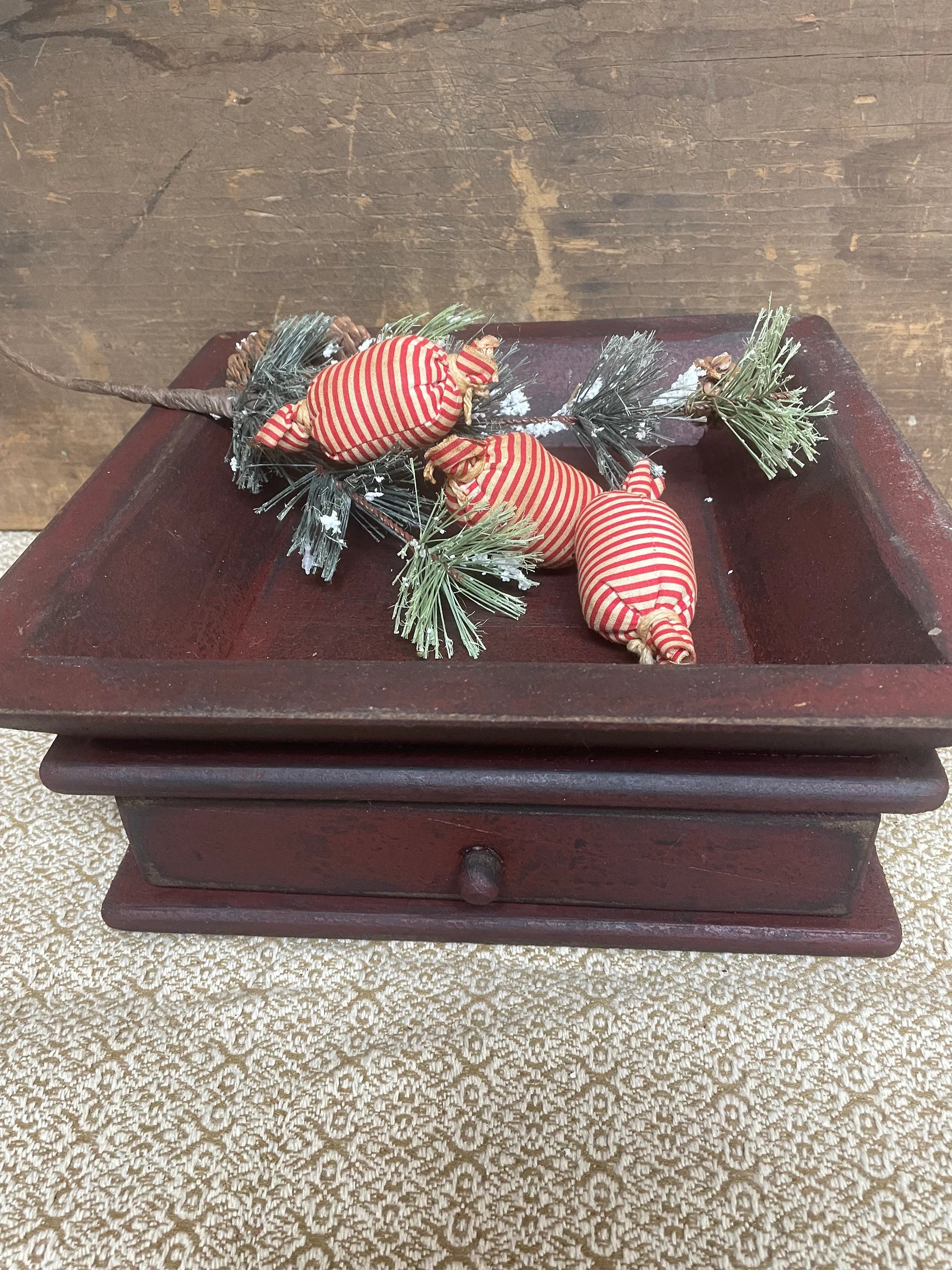 Primitive Wooden Tray with Drawer 12x12x4 Red Over Black