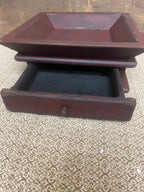Primitive Wooden Tray with Drawer 12x12x4 Red Over Black