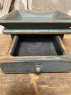 Primitive Wooden Tray with Drawer 8x8x4 Country Blue