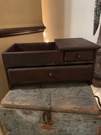 Primitive Wooden Mini Dry Sink with Drawer 14x8x7 Red Over Black