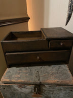 Primitive Wooden Mini Dry Sink with Drawer 14x8x7 Mustard Over Black