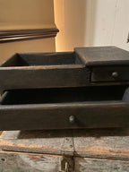 Primitive Wooden Mini Dry Sink with Drawer Black Over Mustard 14x8x7