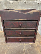 Primitive Wooden Three Drawer Cubby 11x10x8 Red Over Black