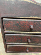 Primitive Wooden Three Drawer Cubby 11x10x8 Red Over Black