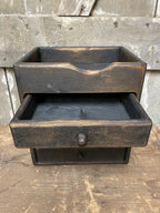 Primitive Wooden Three Drawer Cubby 11x10x8 Black Over Mustard