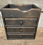 Primitive Wooden Three Drawer Cubby 11x10x8 Black Over Mustard