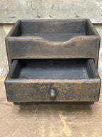 Primitive Wooden Two Drawer Cubby 10x9x8 Black Over Mustard