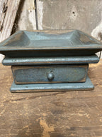 Primitive Wooden Tray with Drawer 8x8x4 Country Blue