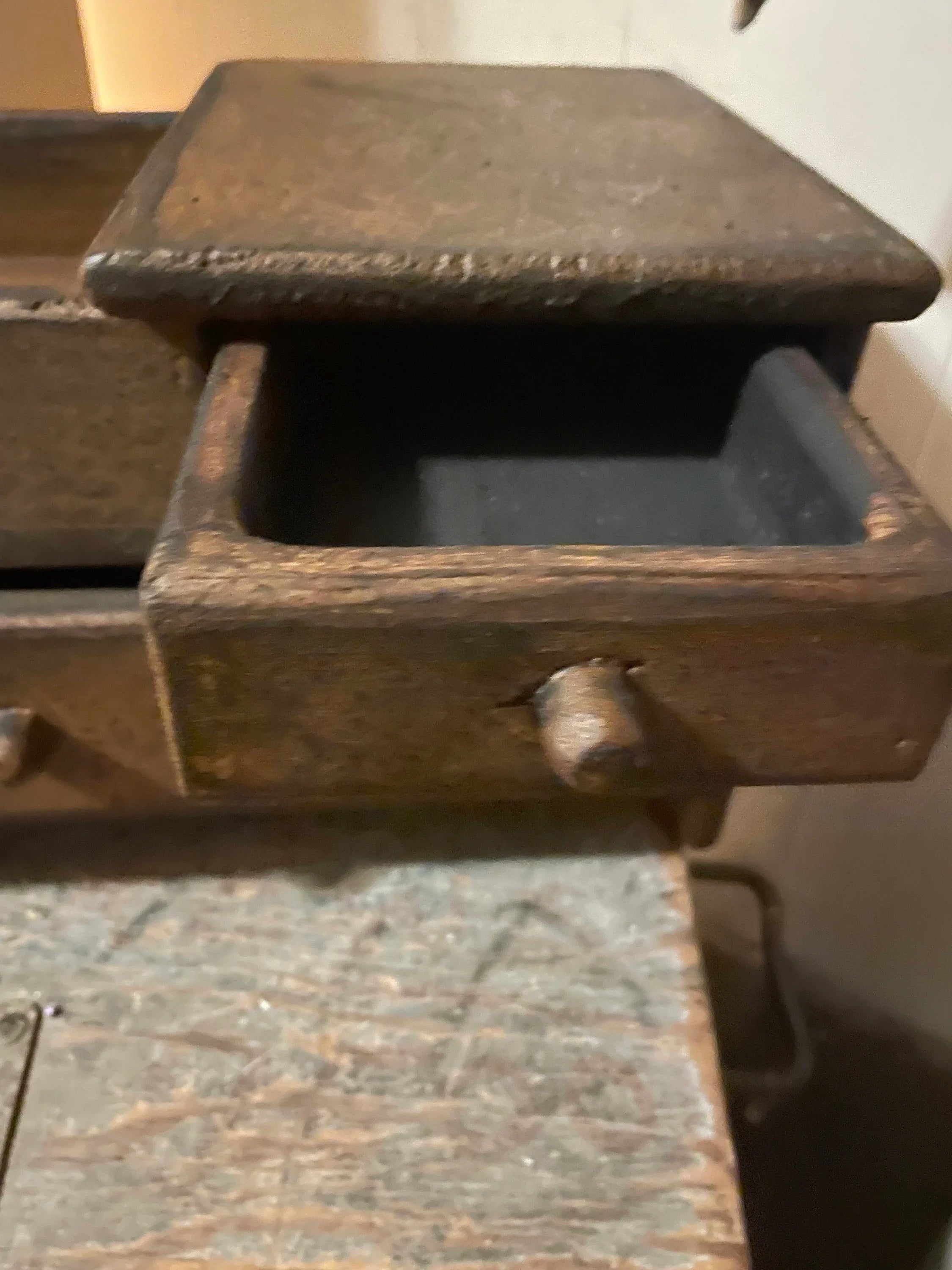 Primitive Wooden Mini Dry Sink with Drawer 14x8x7 Mustard Over Black