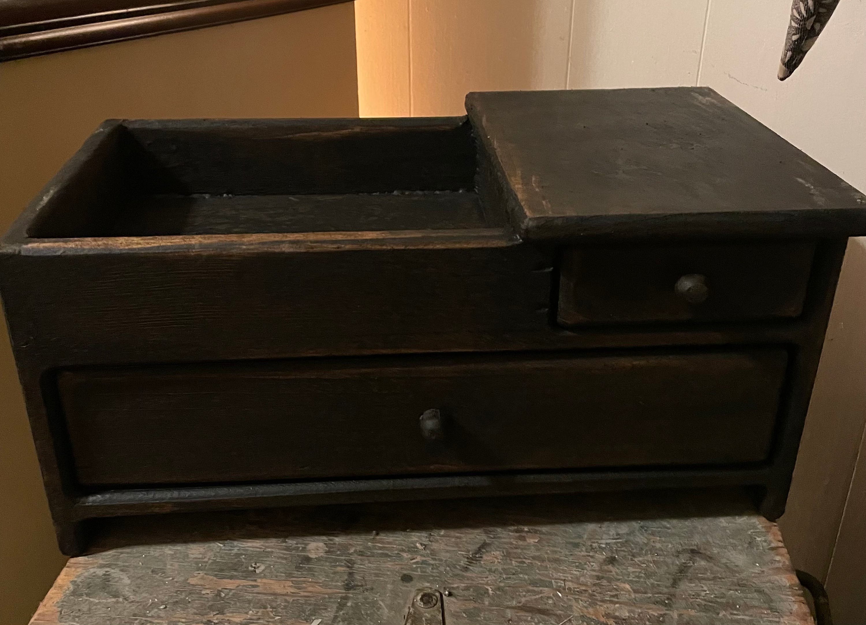 Primitive Wooden Mini Dry Sink with Drawer Black Over Mustard 14x8x7