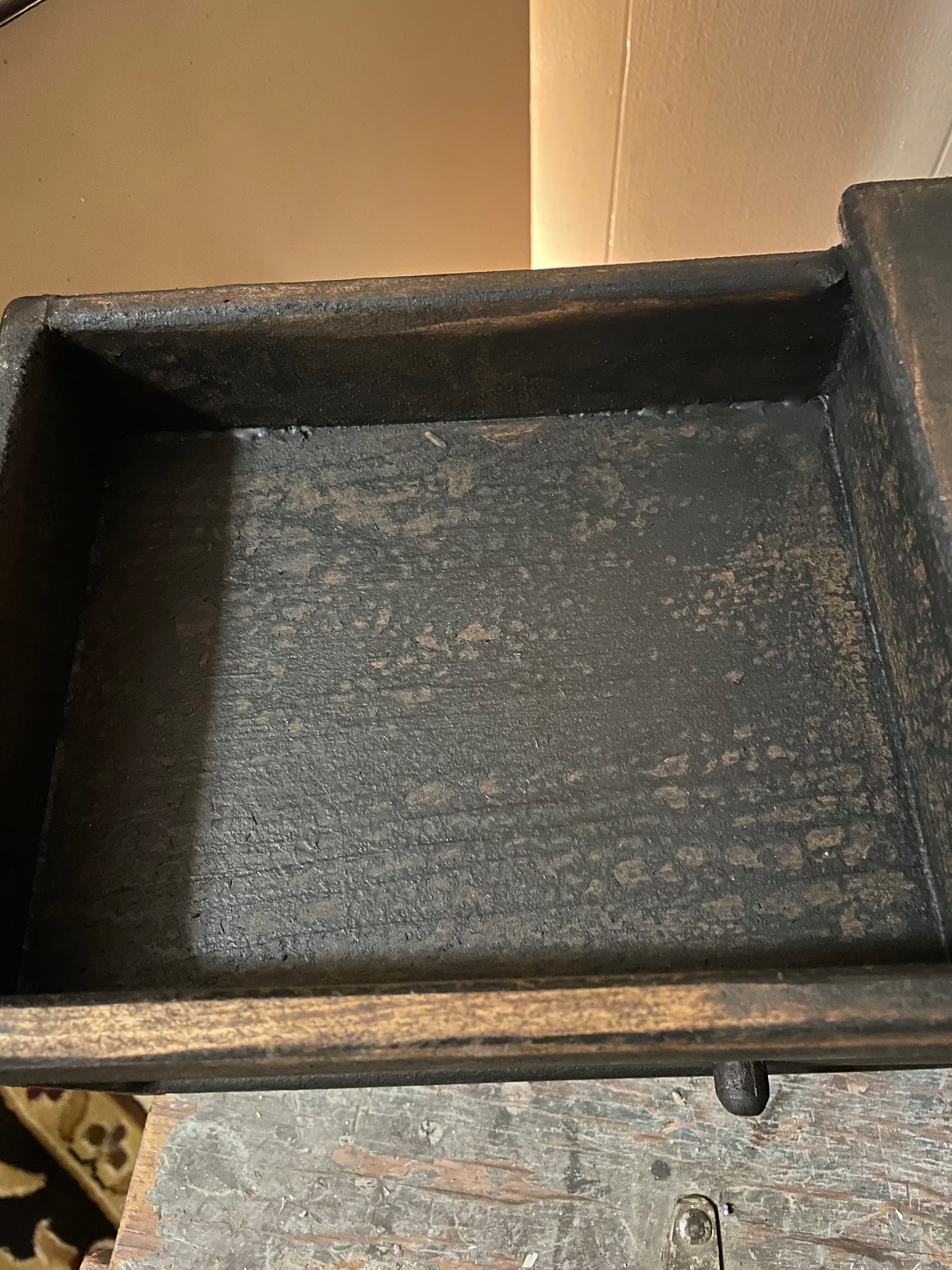 Primitive Wooden Mini Dry Sink with Drawer Black Over Mustard 14x8x7