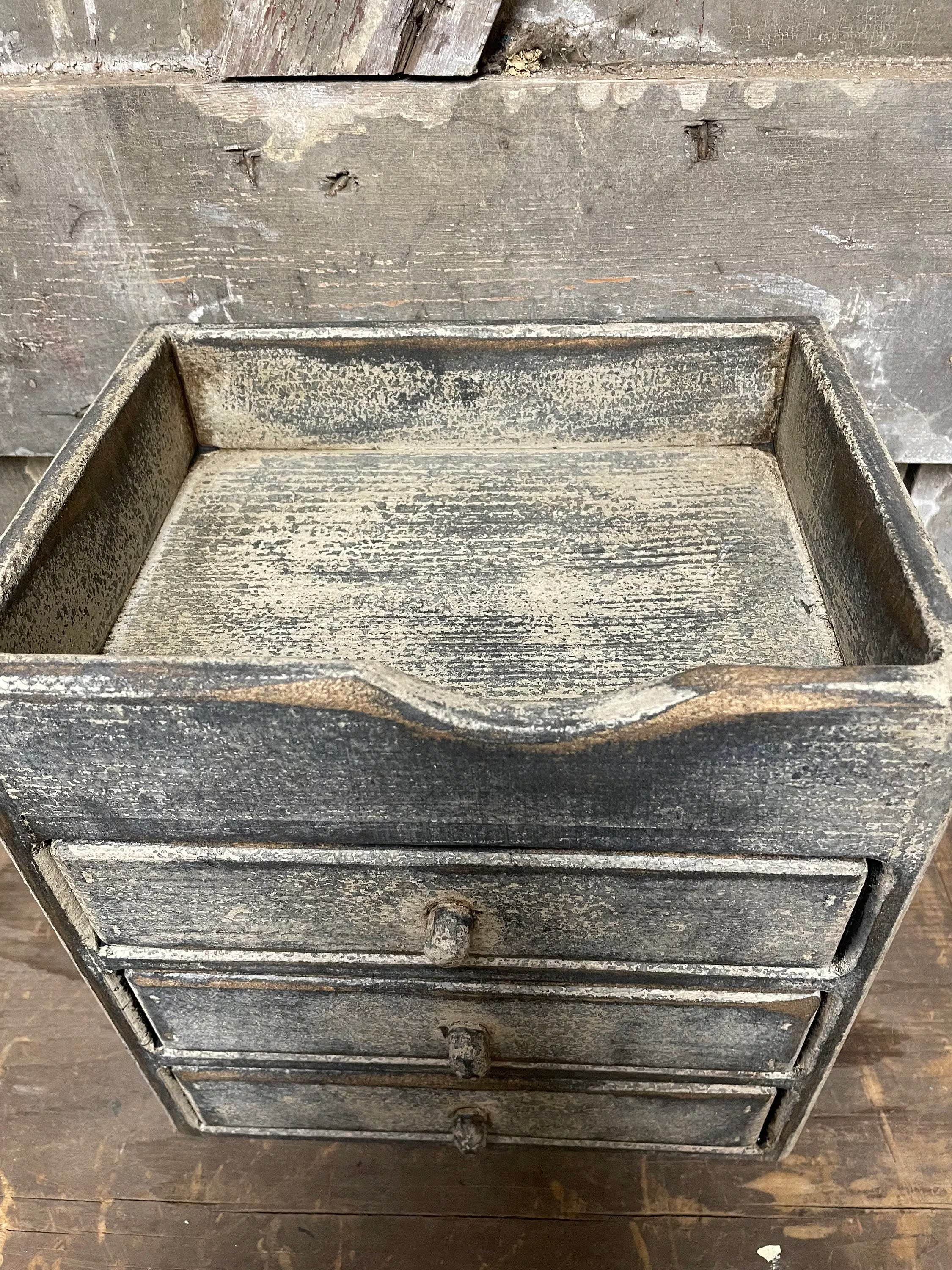 Primitive Wooden Three Drawer Cubby 11x10x8 Antique White