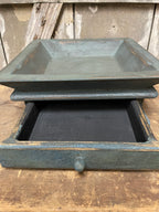 Primitive Wooden Tray with Drawer 12x12x4 Country Blue