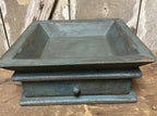 Primitive Wooden Tray with Drawer 12x12x4 Country Blue