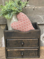 Primitive Wooden Two Drawer Cubby 10x9x8 Black Over Mustard