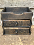 Primitive Wooden Two Drawer Cubby 10x9x8 Black Over Mustard