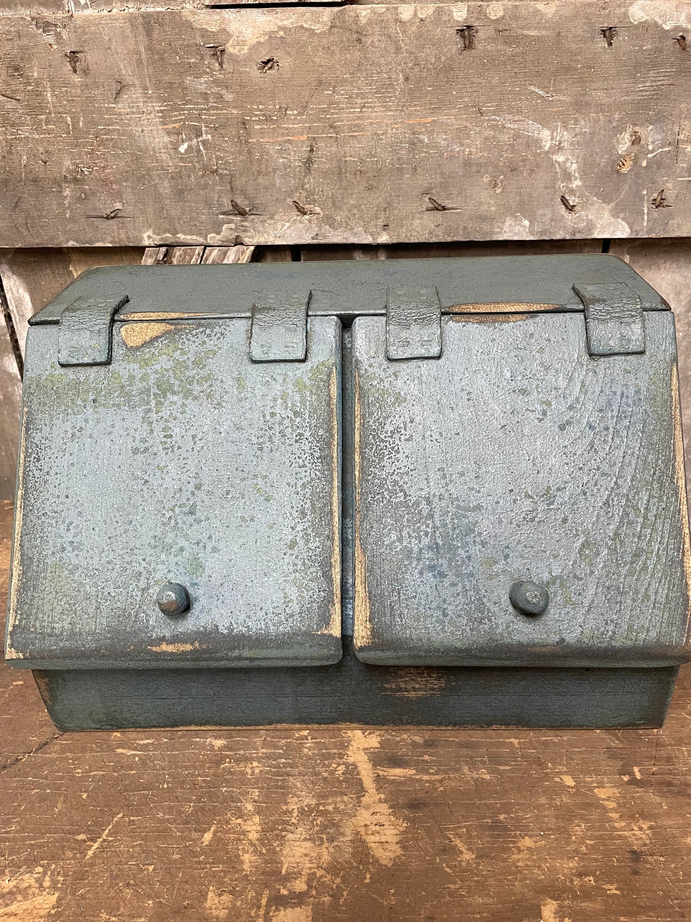 Primitive Wooden Two Bin With Doors 8x15x9 Country Blue
