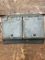 Primitive Wooden Two Bin With Doors 8x15x9 Country Blue