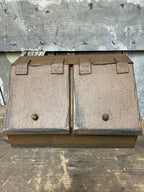 Primitive Wooden Two Bin With Doors 8x15x9 Mustard