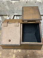 Primitive Wooden Two Bin With Doors 8x15x9 Mustard