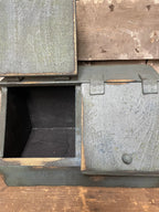 Primitive Wooden Two Bin With Doors 8x15x9 Country Blue