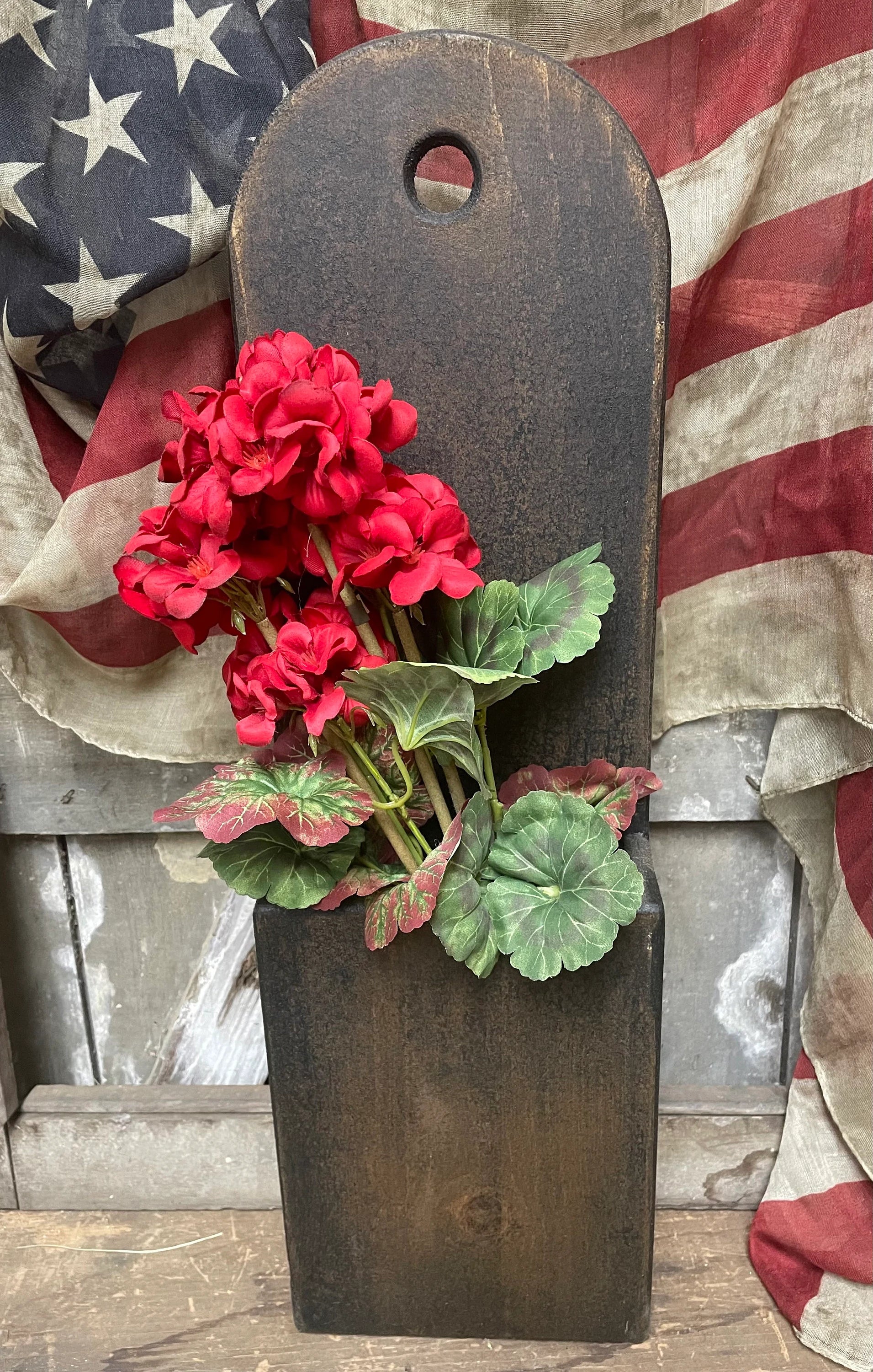 Primitive Wooden Wall/Door Box 24x3x7 Black Over Mustard