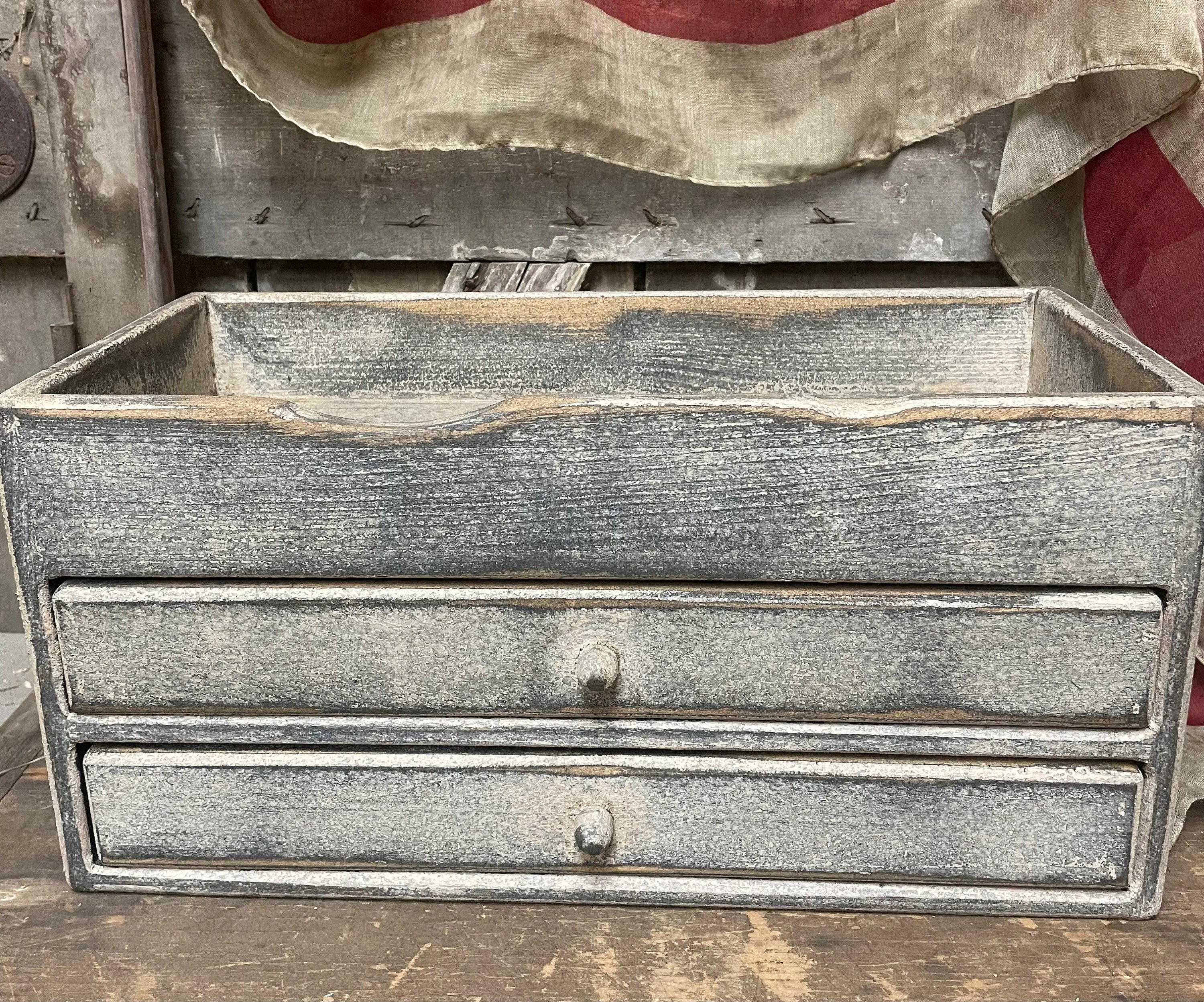 Primitive Wooden Two Drawer Trencher 17x8x8 Antique White