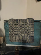 Primitive Coverlet 34 Inch Table Square Blue/Tan