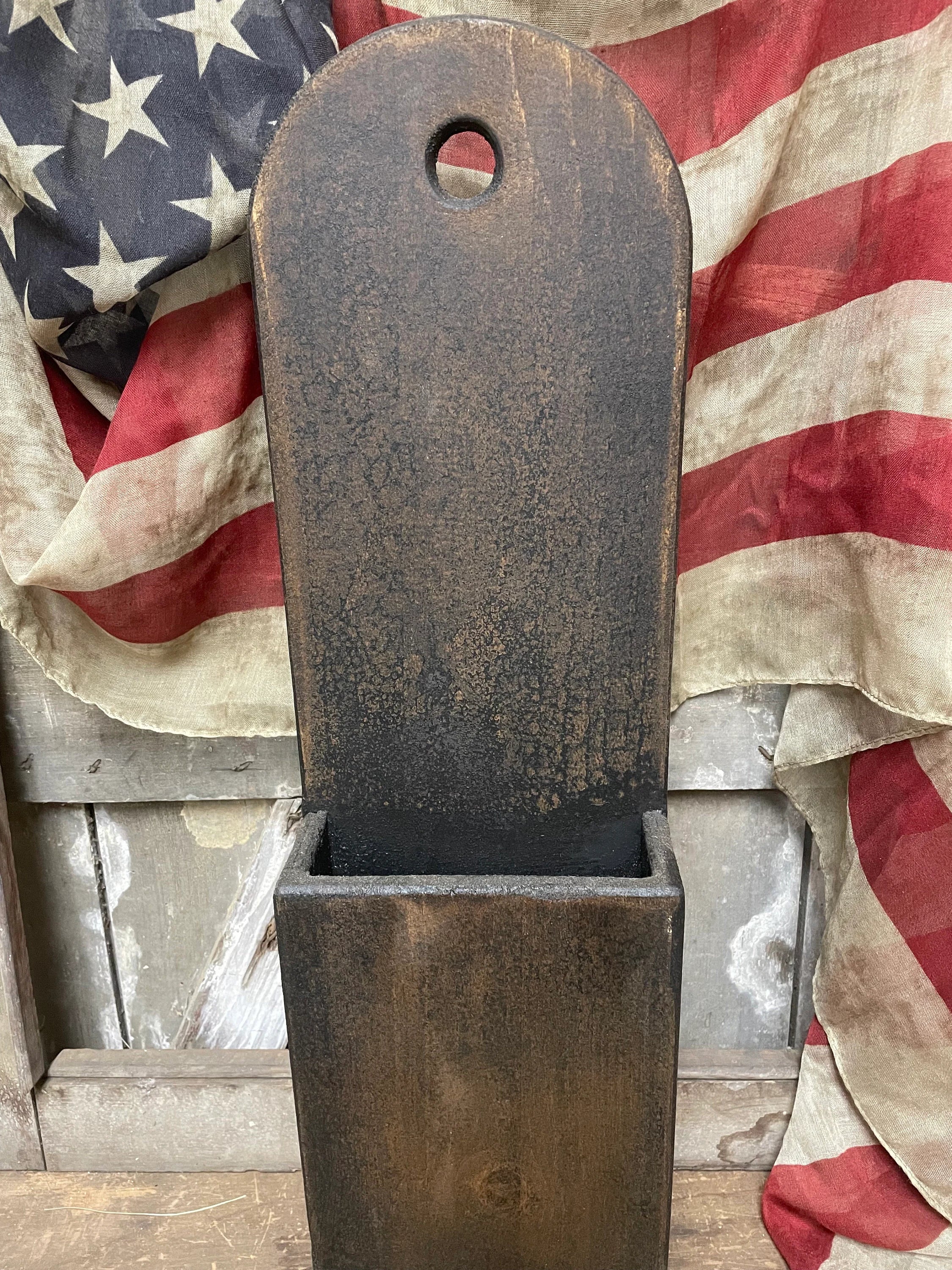 Primitive Wooden Wall/Door Box 24x3x7 Black Over Mustard