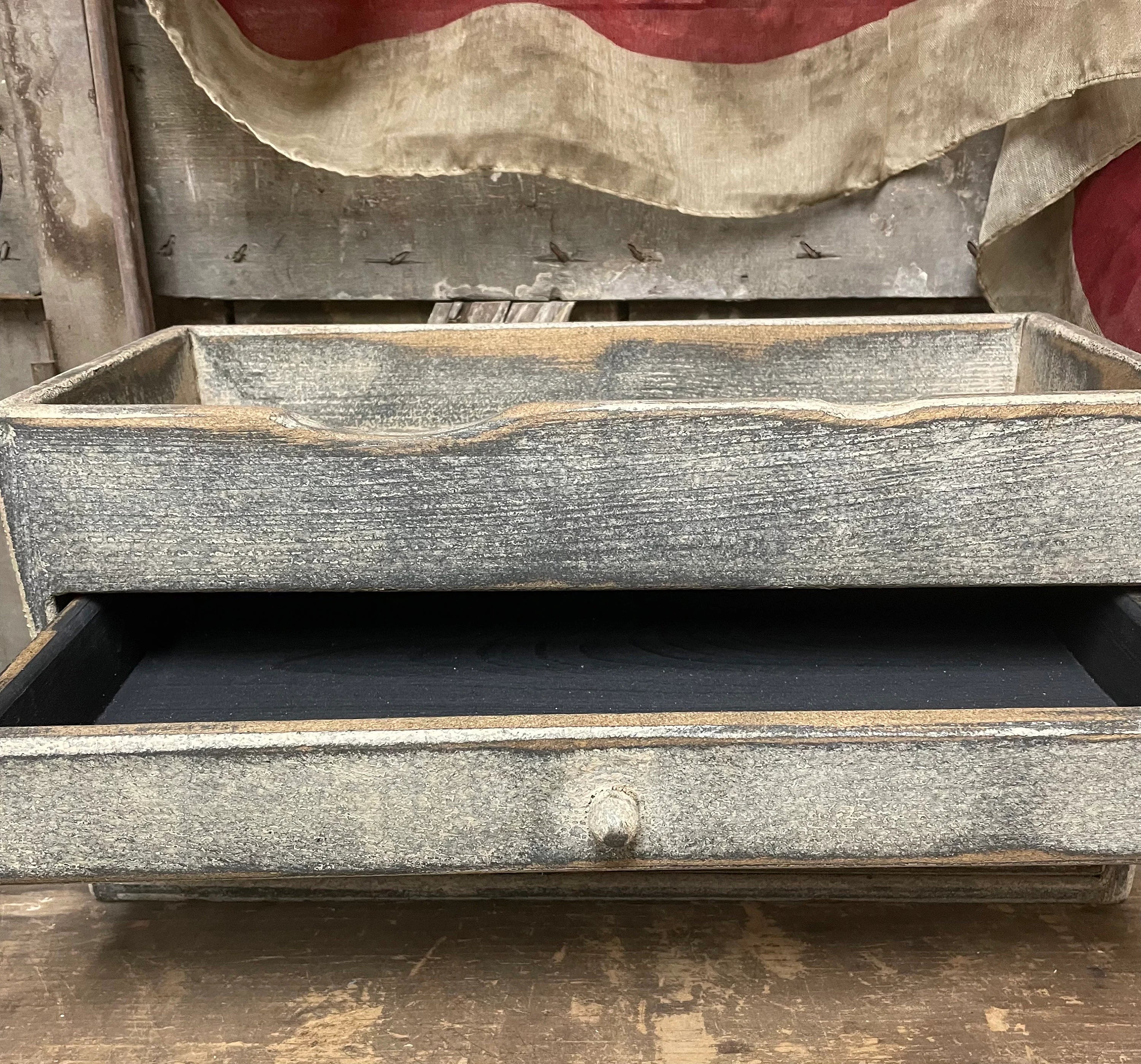 Primitive Wooden Two Drawer Trencher 17x8x8 Antique White