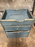 Primitive Wooden Three Drawer Cubby 11x10x8 Country Blue