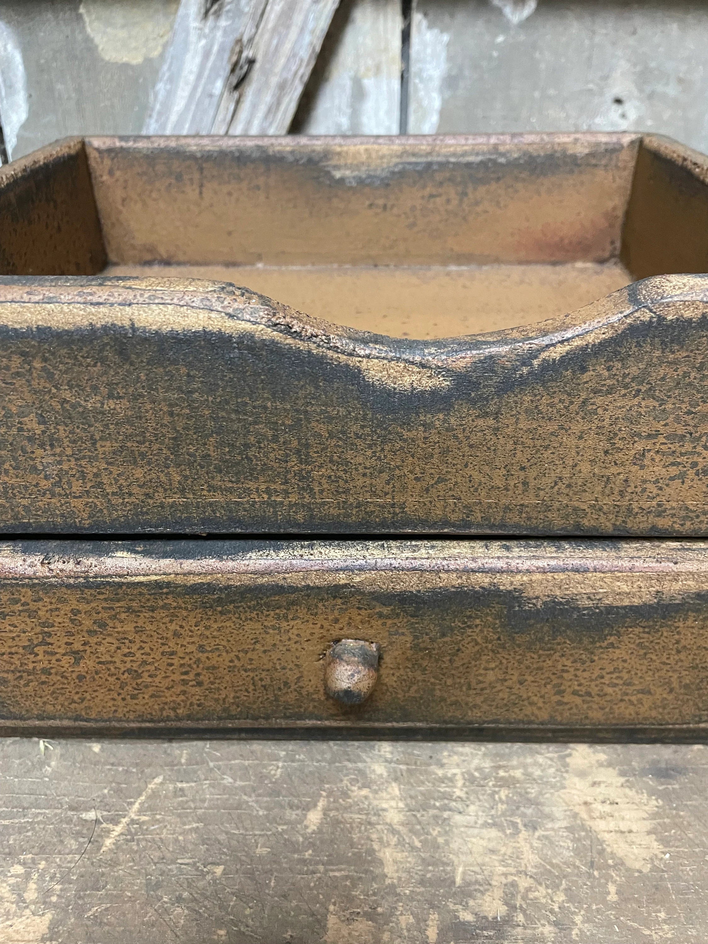 Primitive Wooden One Drawer Cubby 10x8x6 Mustard Over Black