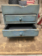 Primitive Wooden Three Drawer Cubby 11x10x8 Country Blue